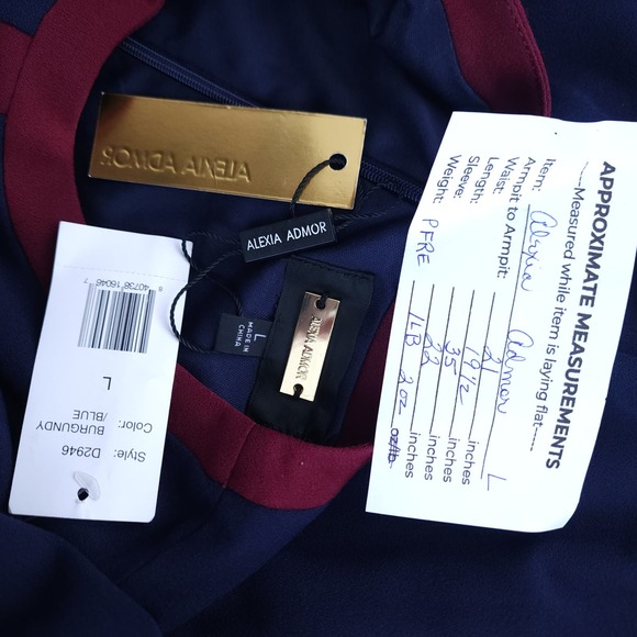 Alexia Admore Dress Large Navy Blue Bell Sleeves Retro Swing Mini Designer - Picture 7 of 8